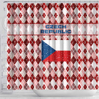 Czech Republic Christmas Shower Curtain with Red-White Checkered Design, Double-Tailed Lion, and Festive Motif - Wonder Print Shop