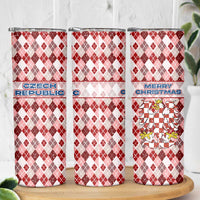 Czech Republic Christmas Skinny Tumbler with Red-White Checkered Design, Double-Tailed Lion, and Festive Motif - Wonder Print Shop