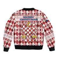 Czech Republic Christmas Sleeve Zip Bomber Jacket with Red-White Checkered Design, Double-Tailed Lion, and Festive Motif - Wonder Print Shop