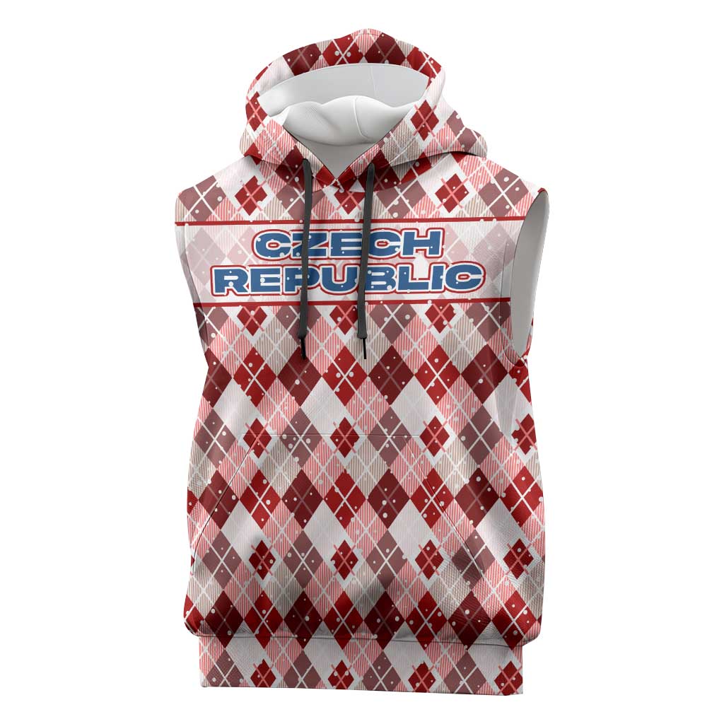 Czech Republic Christmas Sleeveless Hoodie with Red-White Checkered Design, Double-Tailed Lion, and Festive Motif - Wonder Print Shop