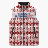 Czech Republic Christmas Sleeveless Puffer Jacket with Red-White Checkered Design, Double-Tailed Lion, and Festive Motif - Wonder Print Shop