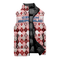 Czech Republic Christmas Sleeveless Puffer Jacket with Red-White Checkered Design, Double-Tailed Lion, and Festive Motif - Wonder Print Shop