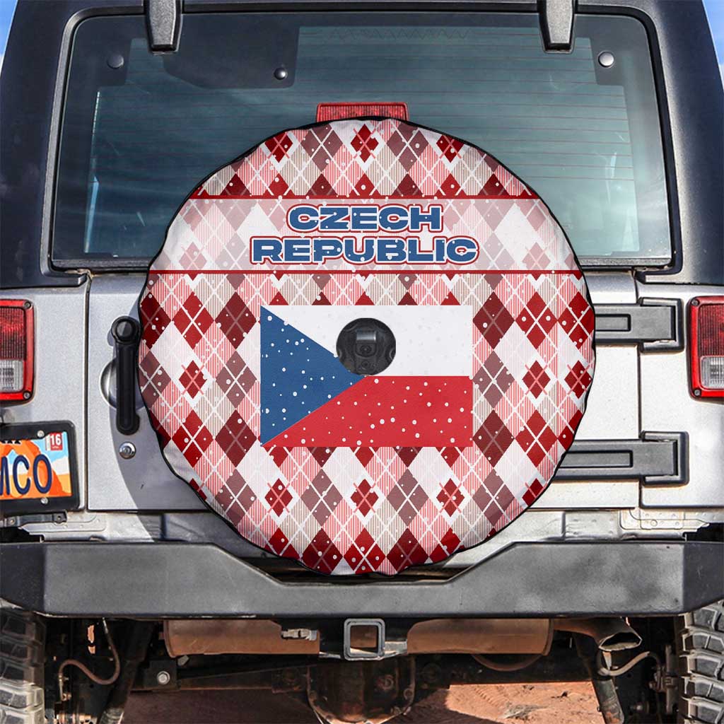 Czech Republic Christmas Spare Tire Cover with Red-White Checkered Design, Double-Tailed Lion, and Festive Motif - Wonder Print Shop