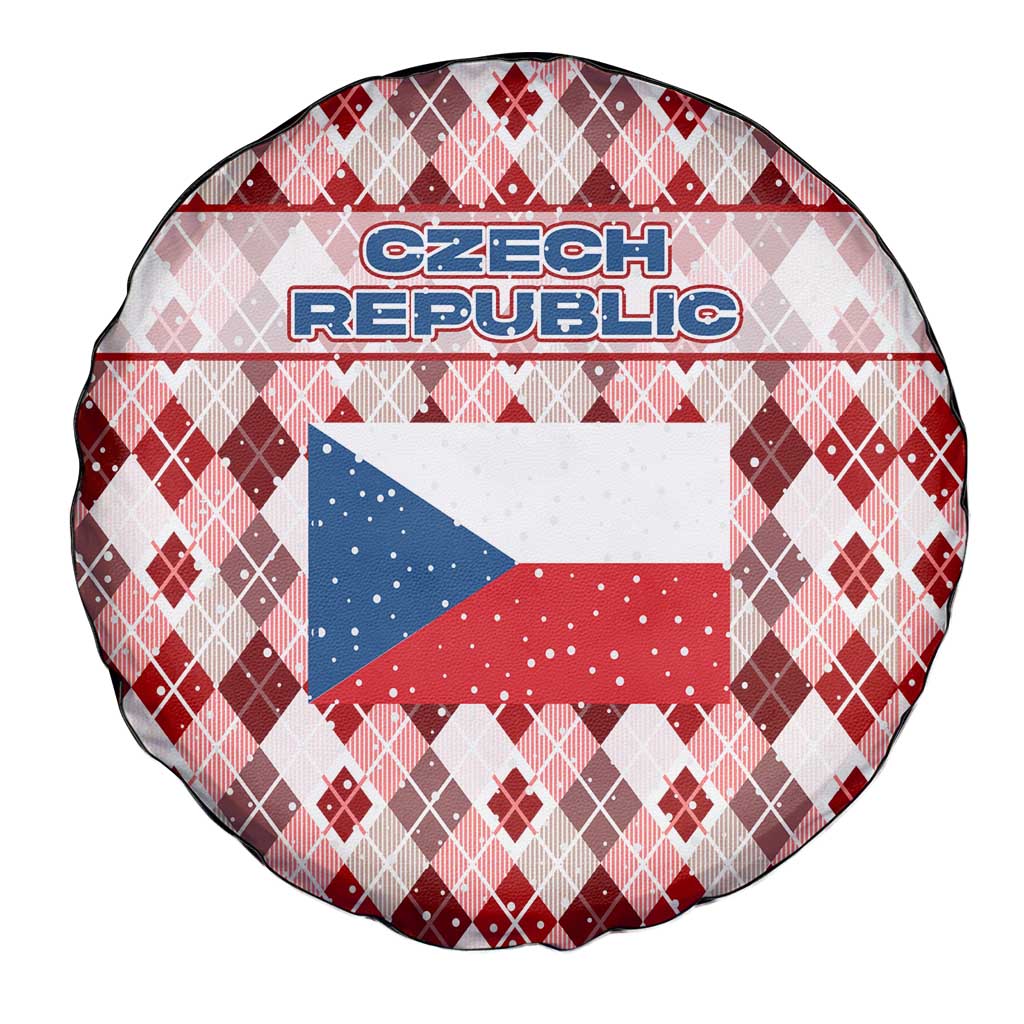 Czech Republic Christmas Spare Tire Cover with Red-White Checkered Design, Double-Tailed Lion, and Festive Motif - Wonder Print Shop