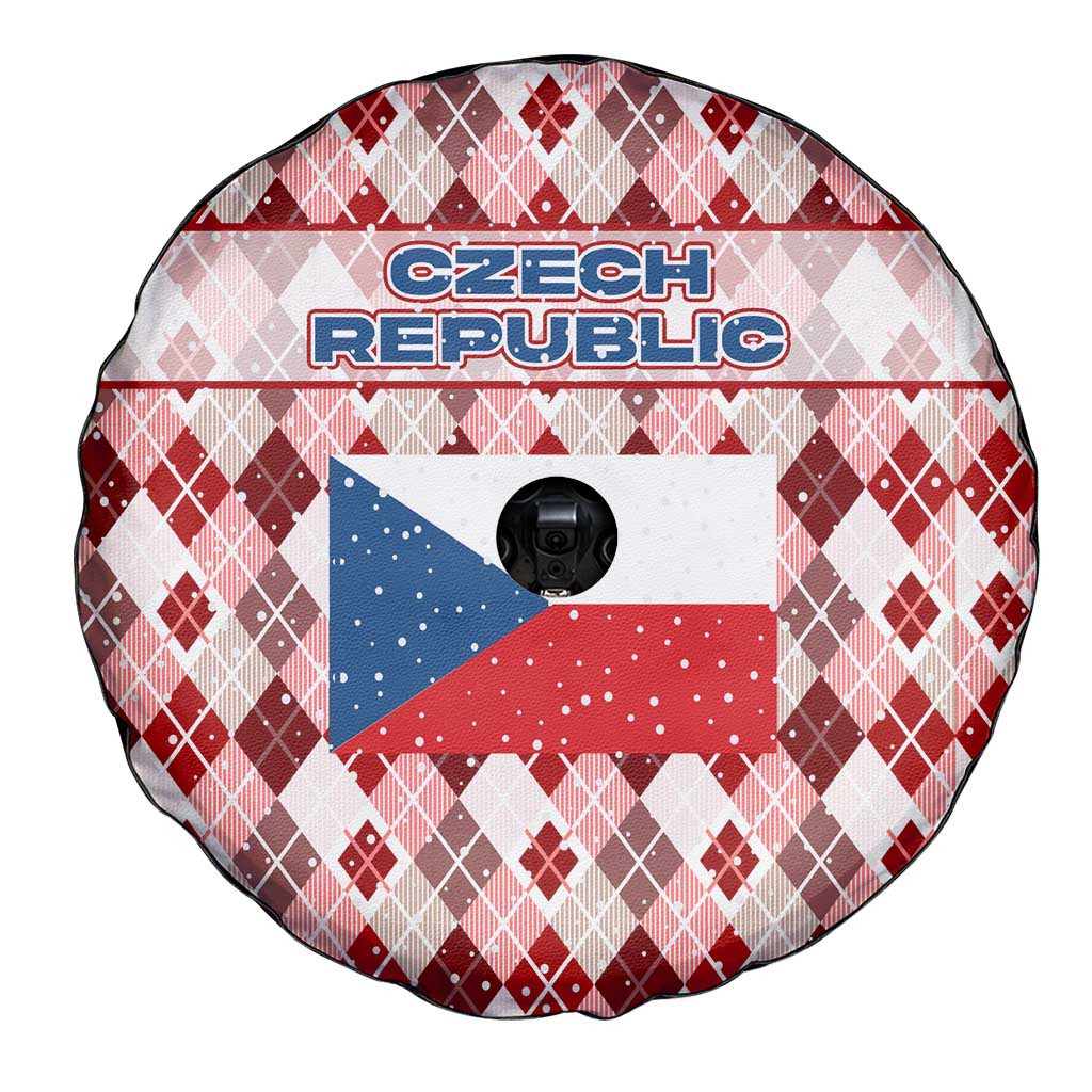 Czech Republic Christmas Spare Tire Cover with Red-White Checkered Design, Double-Tailed Lion, and Festive Motif - Wonder Print Shop