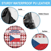 Czech Republic Christmas Spare Tire Cover with Red-White Checkered Design, Double-Tailed Lion, and Festive Motif - Wonder Print Shop