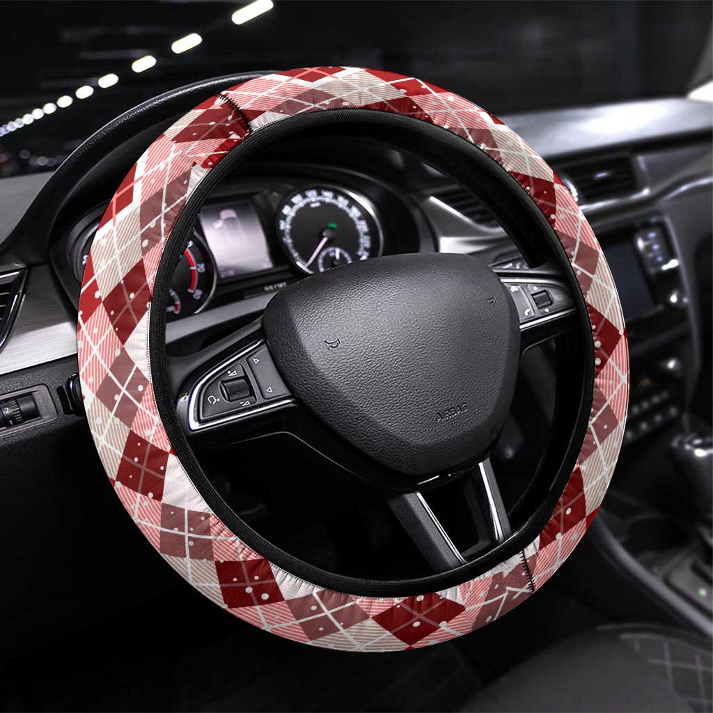 Czech Republic Christmas Steering Wheel Cover with Red-White Checkered Design, Double-Tailed Lion, and Festive Motif - Wonder Print Shop