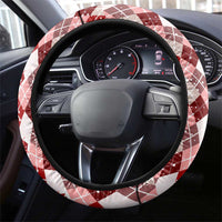 Czech Republic Christmas Steering Wheel Cover with Red-White Checkered Design, Double-Tailed Lion, and Festive Motif - Wonder Print Shop