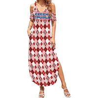 Czech Republic Christmas Summer Maxi Dress with Red-White Checkered Design, Double-Tailed Lion, and Festive Motif - Wonder Print Shop