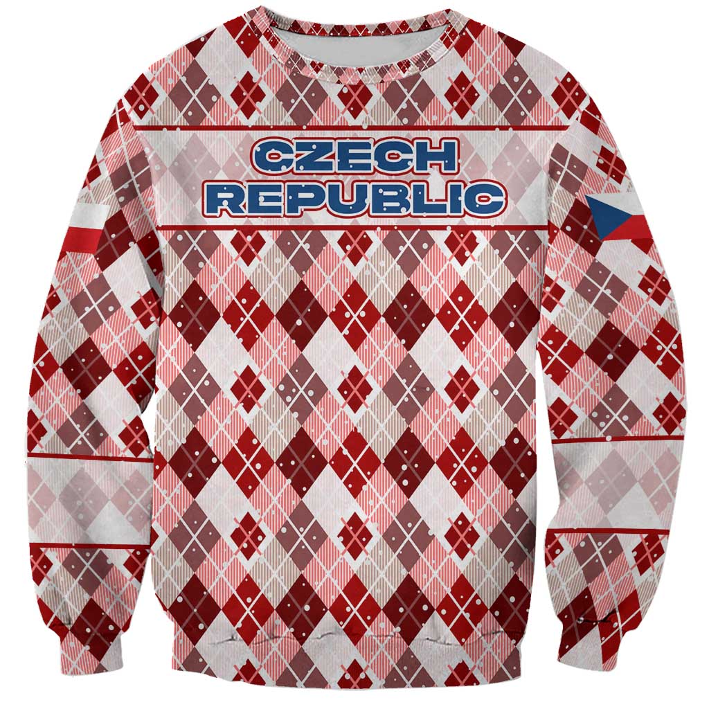 Czech Republic Christmas Sweatshirt with Red-White Checkered Design, Double-Tailed Lion, and Festive Motif - Wonder Print Shop
