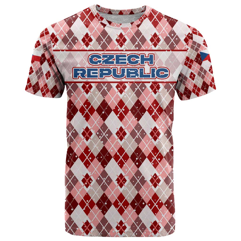 Czech Republic Christmas T Shirt with Red-White Checkered Design, Double-Tailed Lion, and Festive Motif - Wonder Print Shop