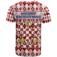 Czech Republic Christmas T Shirt with Red-White Checkered Design, Double-Tailed Lion, and Festive Motif - Wonder Print Shop