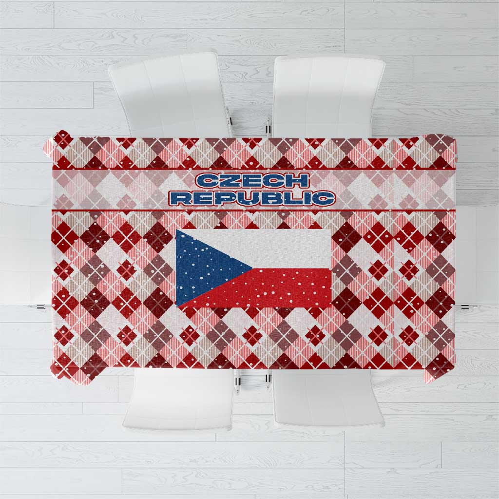 Czech Republic Christmas Tablecloth with Red-White Checkered Design, Double-Tailed Lion, and Festive Motif - Wonder Print Shop