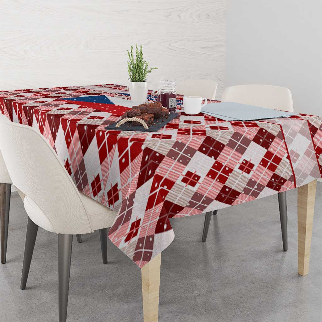 Czech Republic Christmas Tablecloth with Red-White Checkered Design, Double-Tailed Lion, and Festive Motif - Wonder Print Shop