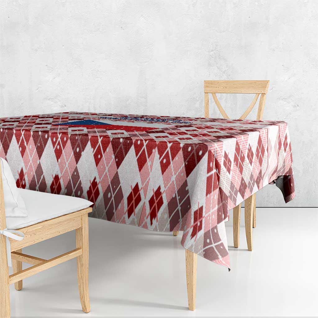 Czech Republic Christmas Tablecloth with Red-White Checkered Design, Double-Tailed Lion, and Festive Motif - Wonder Print Shop