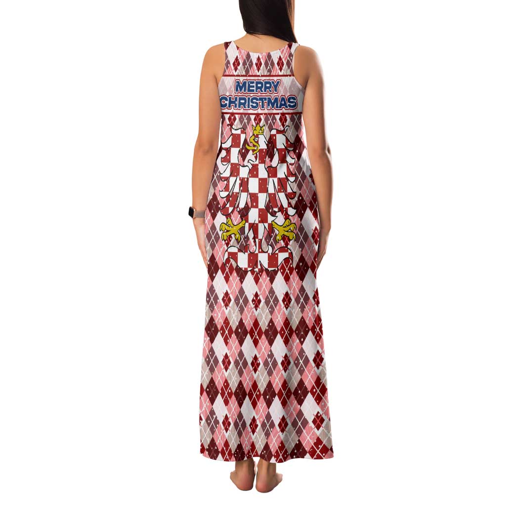 Czech Republic Christmas Tank Maxi Dress with Red-White Checkered Design, Double-Tailed Lion, and Festive Motif - Wonder Print Shop