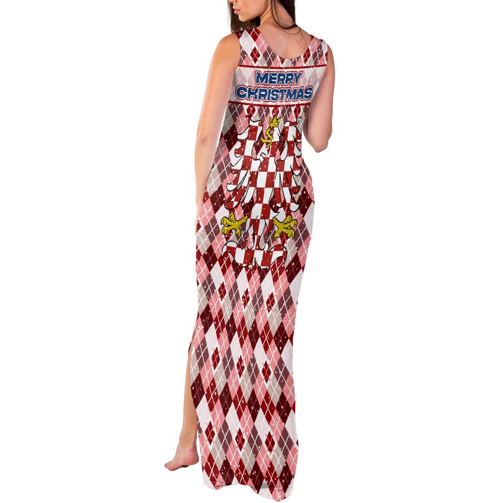 Czech Republic Christmas Tank Maxi Dress with Red-White Checkered Design, Double-Tailed Lion, and Festive Motif - Wonder Print Shop