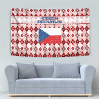 Czech Republic Christmas Tapestry with Red-White Checkered Design, Double-Tailed Lion, and Festive Motif - Wonder Print Shop