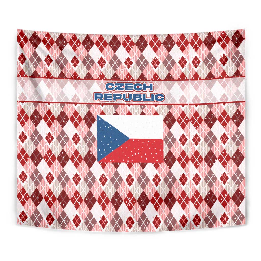 Czech Republic Christmas Tapestry with Red-White Checkered Design, Double-Tailed Lion, and Festive Motif - Wonder Print Shop