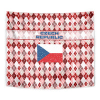Czech Republic Christmas Tapestry with Red-White Checkered Design, Double-Tailed Lion, and Festive Motif - Wonder Print Shop