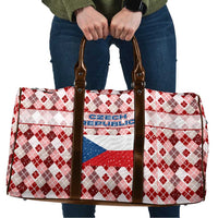 Czech Republic Christmas Travel Bag with Red-White Checkered Design, Double-Tailed Lion, and Festive Motif - Wonder Print Shop