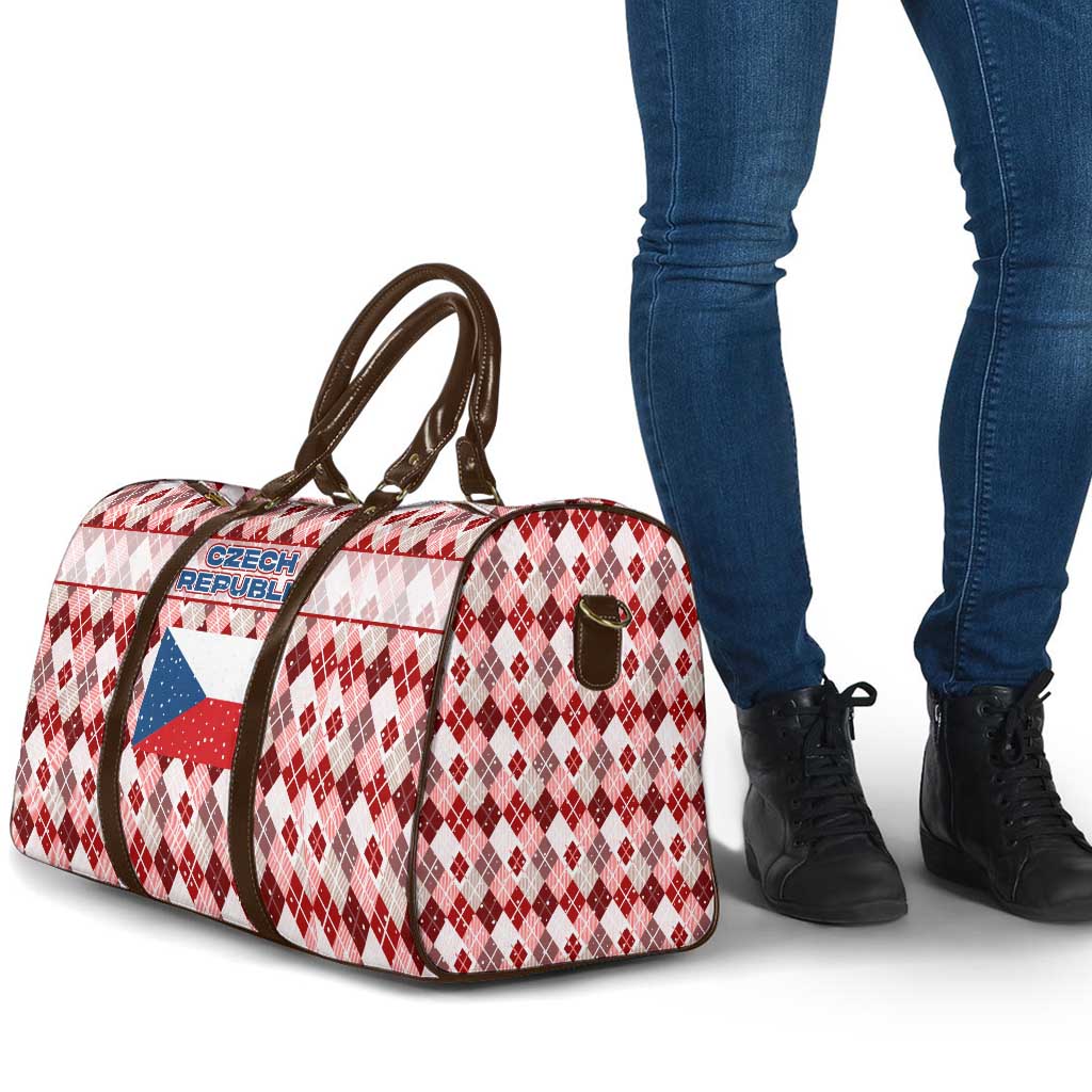 Czech Republic Christmas Travel Bag with Red-White Checkered Design, Double-Tailed Lion, and Festive Motif - Wonder Print Shop