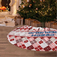 Czech Republic Christmas Tree Skirt with Red-White Checkered Design, Double-Tailed Lion, and Festive Motif - Wonder Print Shop