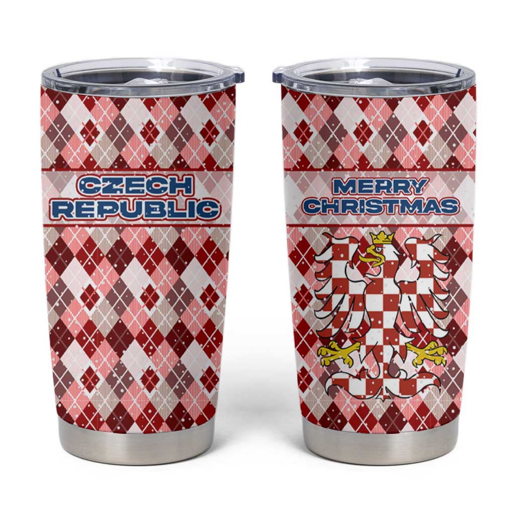 Czech Republic Christmas Tumbler Cup with Red-White Checkered Design, Double-Tailed Lion, and Festive Motif - Wonder Print Shop