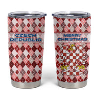 Czech Republic Christmas Tumbler Cup with Red-White Checkered Design, Double-Tailed Lion, and Festive Motif - Wonder Print Shop
