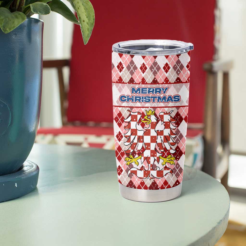 Czech Republic Christmas Tumbler Cup with Red-White Checkered Design, Double-Tailed Lion, and Festive Motif - Wonder Print Shop