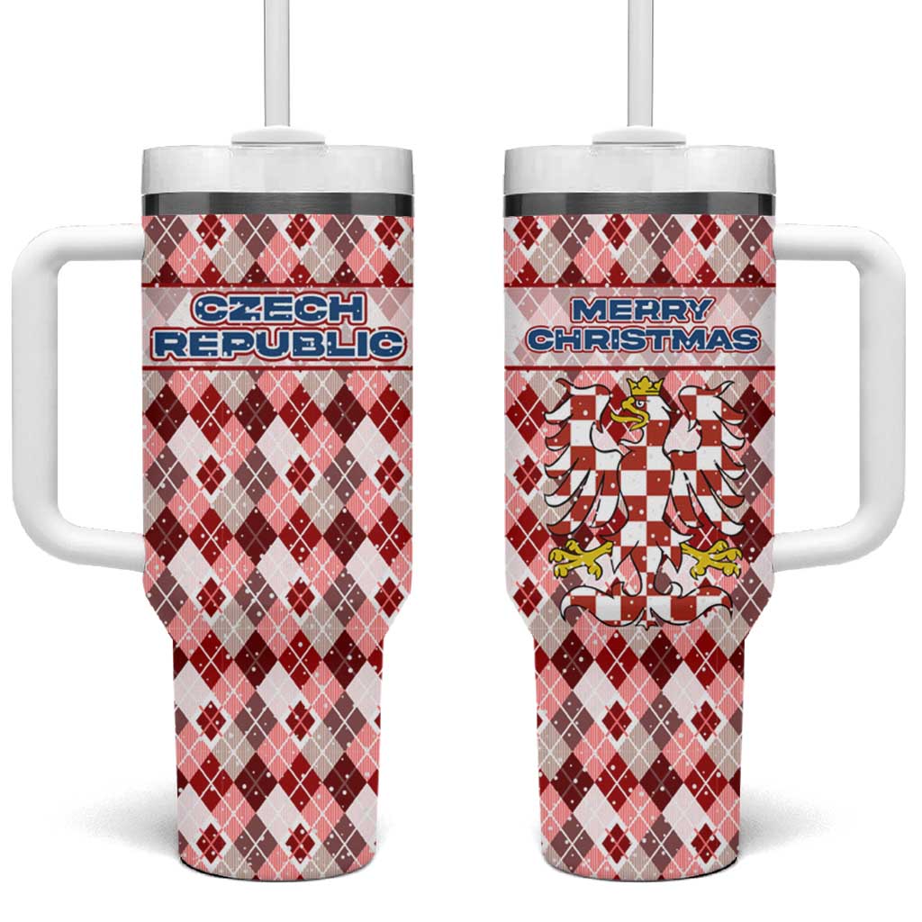 Czech Republic Christmas Tumbler With Handle with Red-White Checkered Design, Double-Tailed Lion, and Festive Motif - Wonder Print Shop