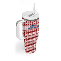 Czech Republic Christmas Tumbler With Handle with Red-White Checkered Design, Double-Tailed Lion, and Festive Motif - Wonder Print Shop