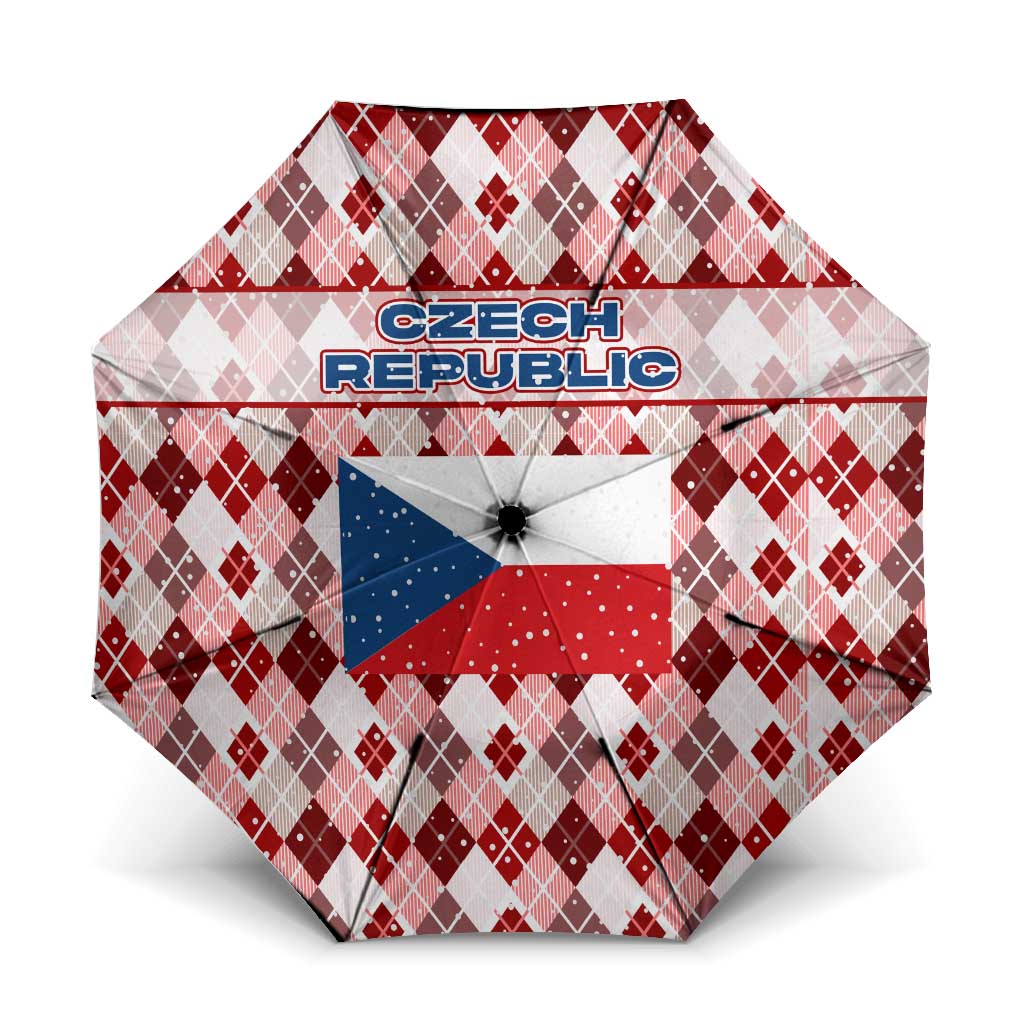 Czech Republic Christmas Umbrella with Red-White Checkered Design, Double-Tailed Lion, and Festive Motif - Wonder Print Shop