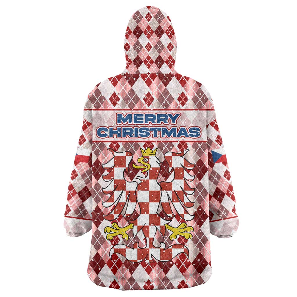 Czech Republic Christmas Wearable Blanket Hoodie with Red-White Checkered Design, Double-Tailed Lion, and Festive Motif - Wonder Print Shop