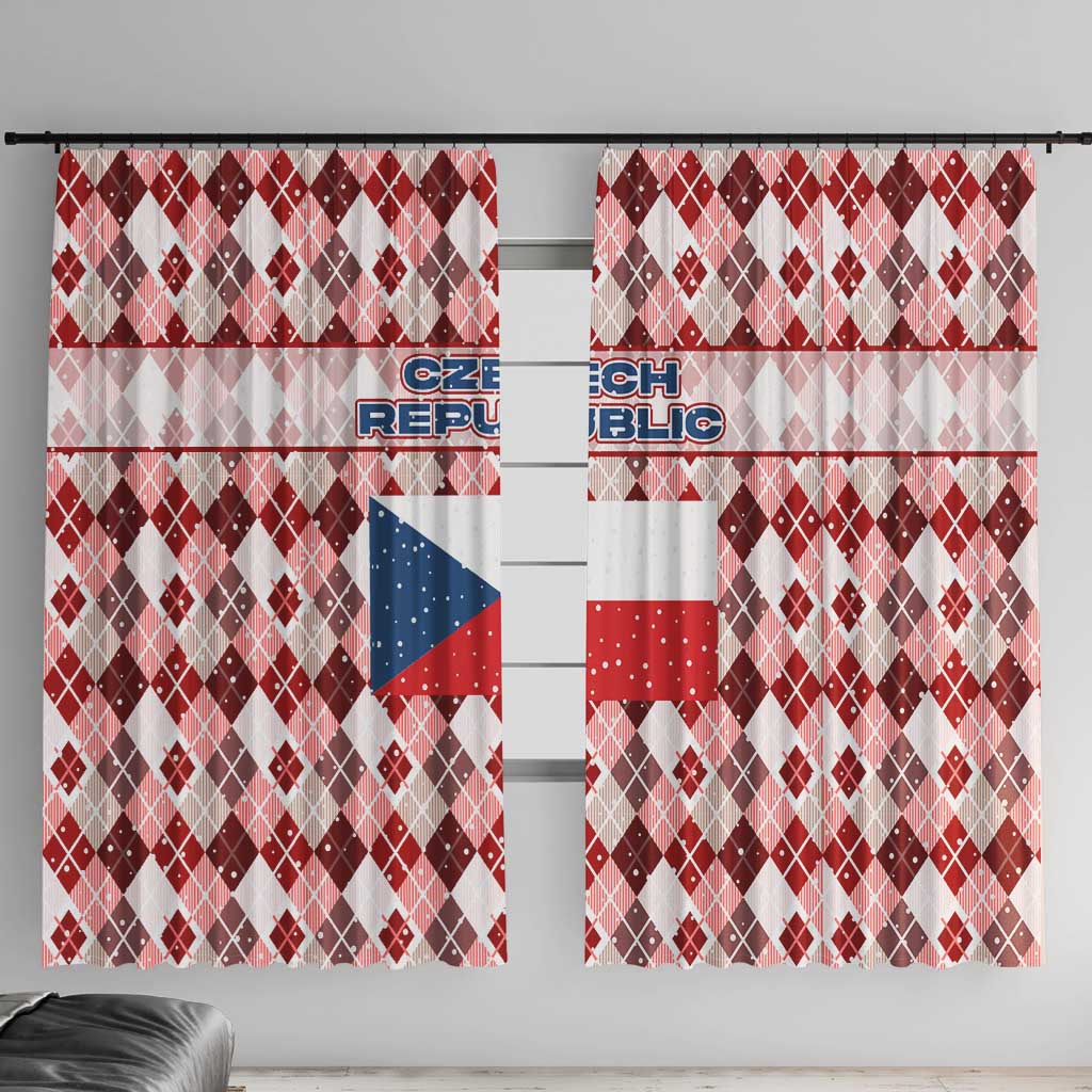 Czech Republic Christmas Window Curtain with Red-White Checkered Design, Double-Tailed Lion, and Festive Motif - Wonder Print Shop