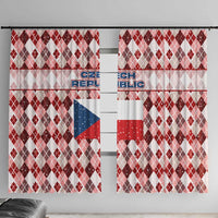 Czech Republic Christmas Window Curtain with Red-White Checkered Design, Double-Tailed Lion, and Festive Motif - Wonder Print Shop