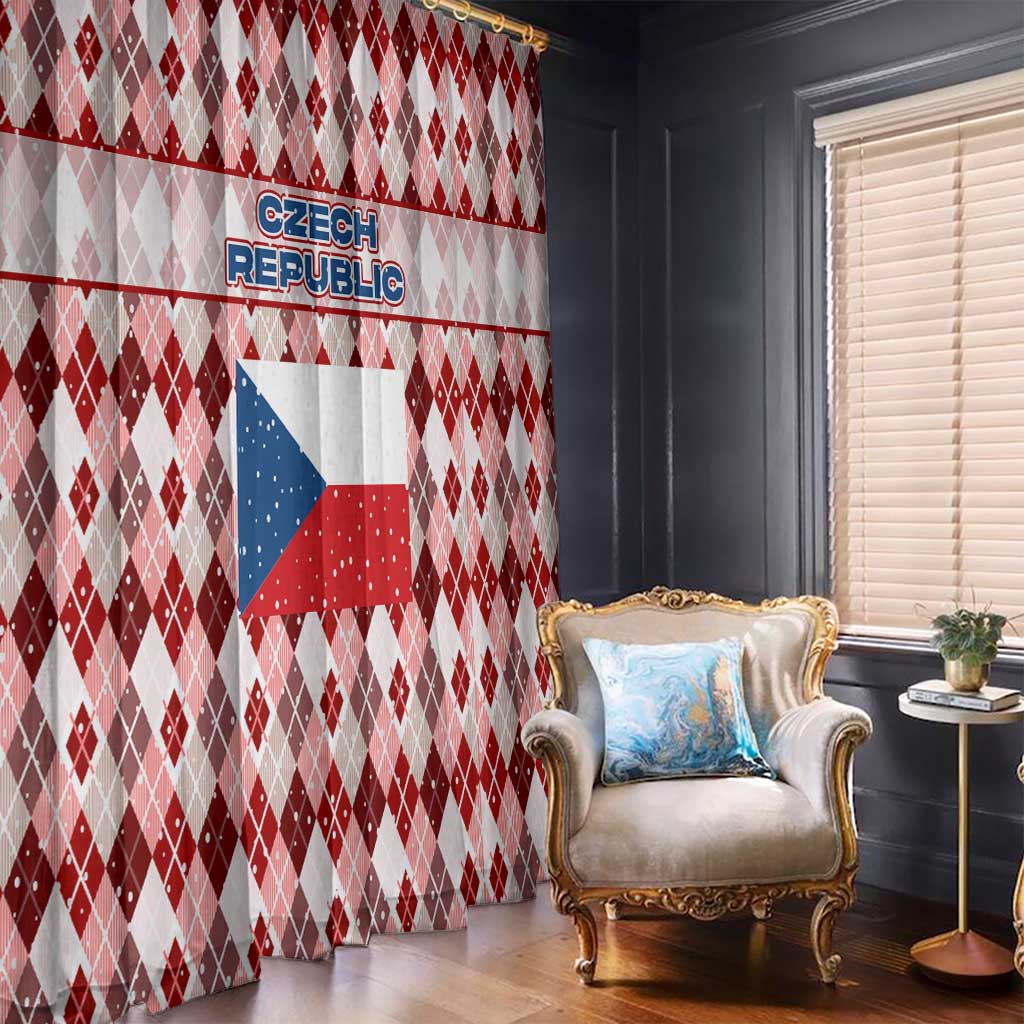 Czech Republic Christmas Window Curtain with Red-White Checkered Design, Double-Tailed Lion, and Festive Motif - Wonder Print Shop