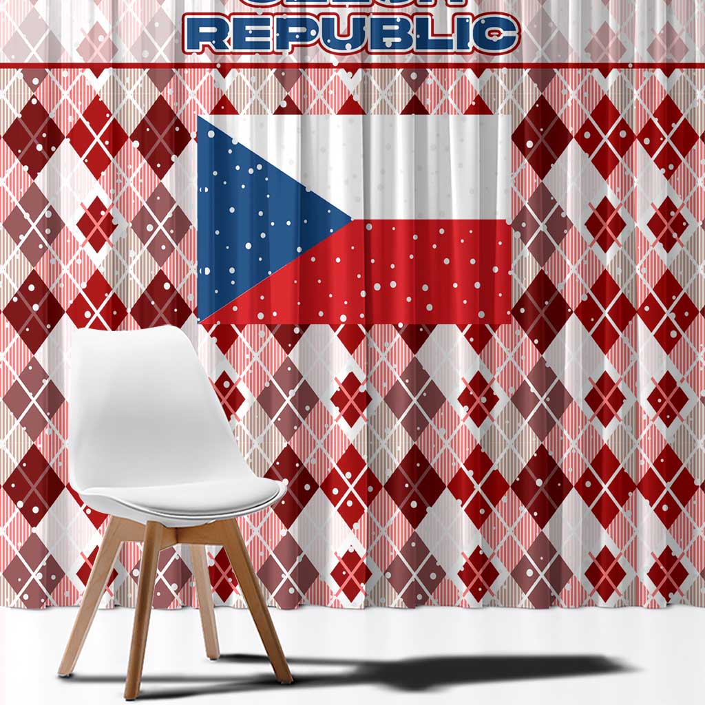 Czech Republic Christmas Window Curtain with Red-White Checkered Design, Double-Tailed Lion, and Festive Motif - Wonder Print Shop