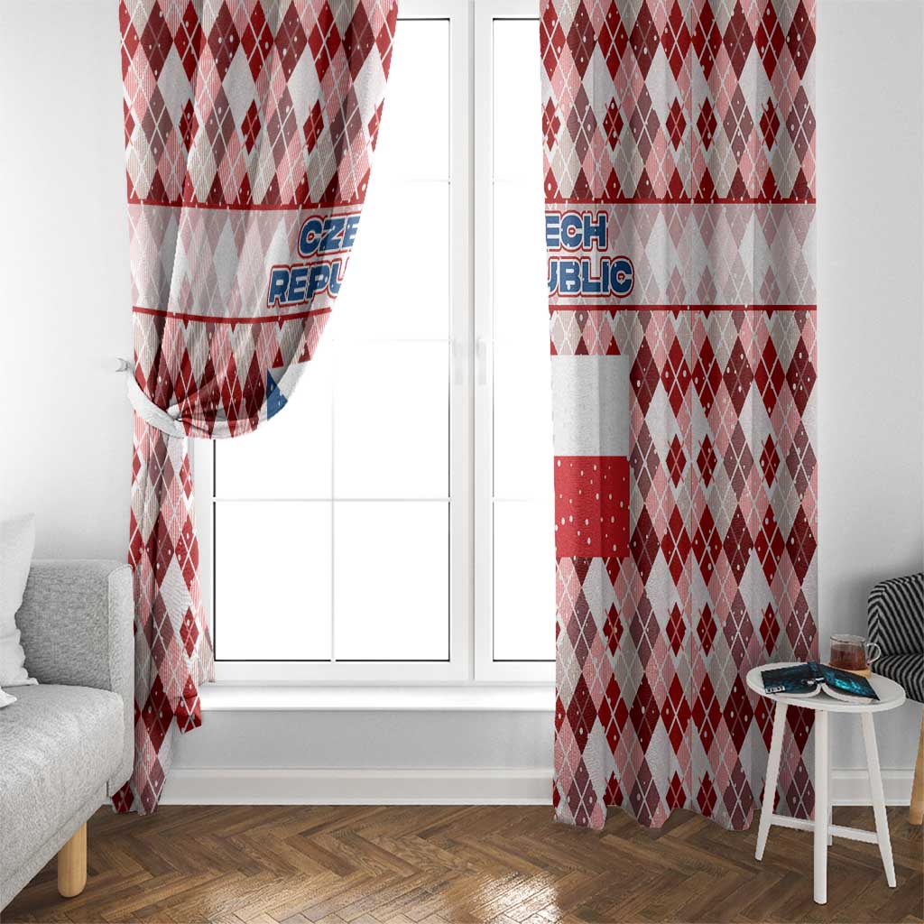 Czech Republic Christmas Window Curtain with Red-White Checkered Design, Double-Tailed Lion, and Festive Motif - Wonder Print Shop