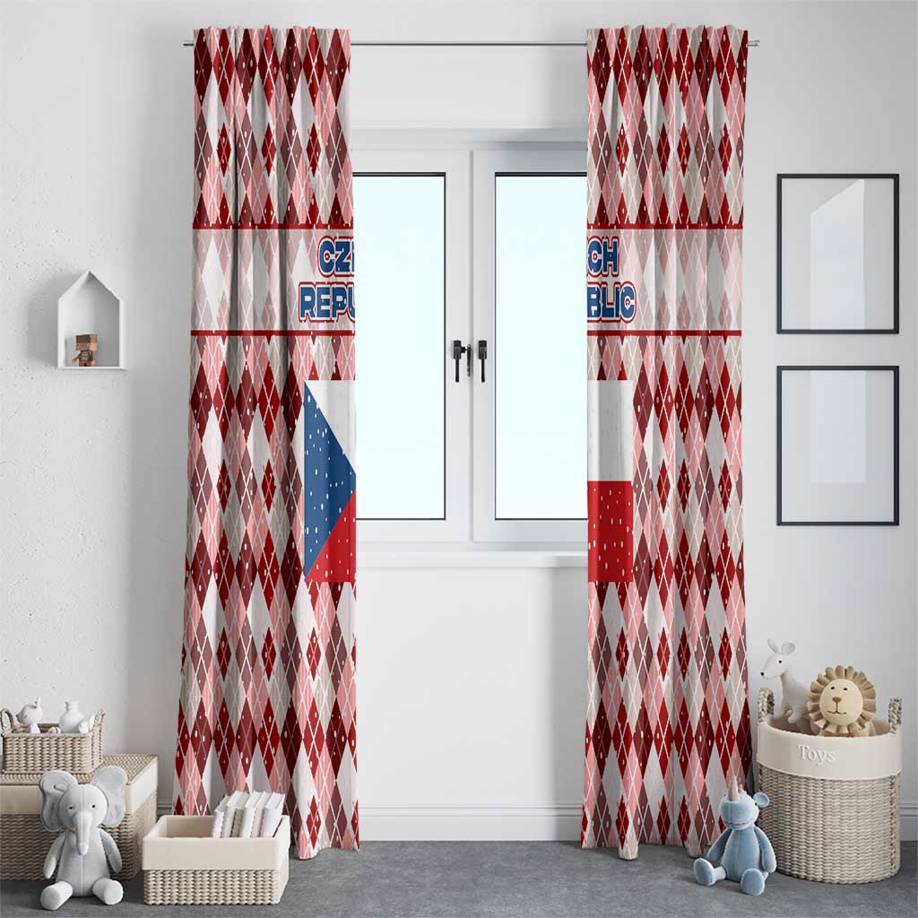 Czech Republic Christmas Window Curtain with Red-White Checkered Design, Double-Tailed Lion, and Festive Motif - Wonder Print Shop