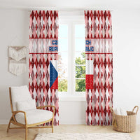 Czech Republic Christmas Window Curtain with Red-White Checkered Design, Double-Tailed Lion, and Festive Motif - Wonder Print Shop