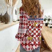 Czech Republic Christmas Women Casual Shirt with Red-White Checkered Design, Double-Tailed Lion, and Festive Motif - Wonder Print Shop