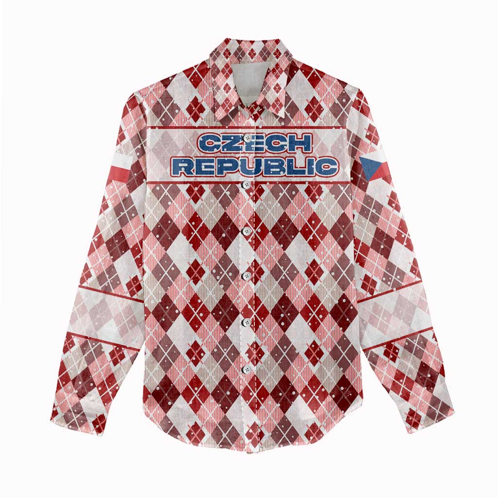 Czech Republic Christmas Women Casual Shirt with Red-White Checkered Design, Double-Tailed Lion, and Festive Motif - Wonder Print Shop