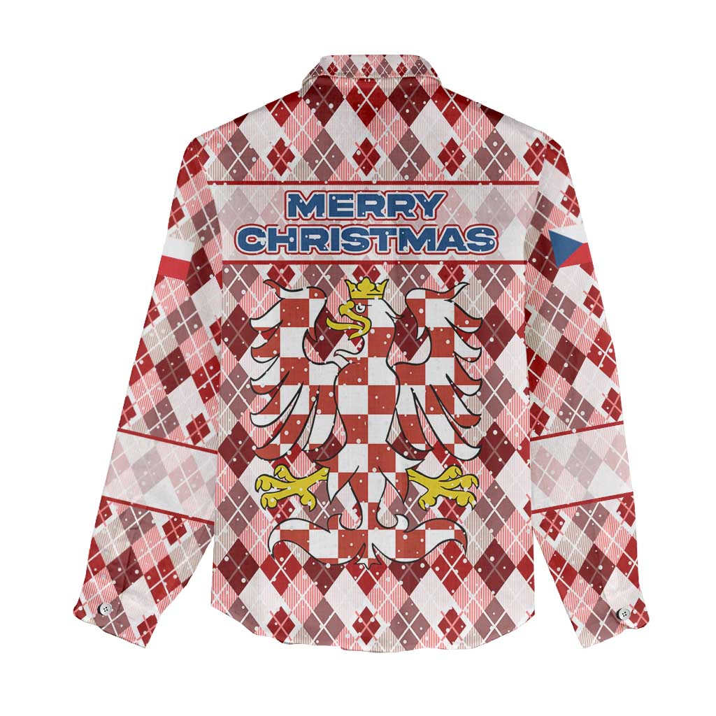 Czech Republic Christmas Women Casual Shirt with Red-White Checkered Design, Double-Tailed Lion, and Festive Motif - Wonder Print Shop