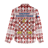 Czech Republic Christmas Women Casual Shirt with Red-White Checkered Design, Double-Tailed Lion, and Festive Motif - Wonder Print Shop