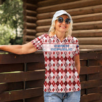 Czech Republic Christmas Women Polo Shirt with Red-White Checkered Design, Double-Tailed Lion, and Festive Motif - Wonder Print Shop