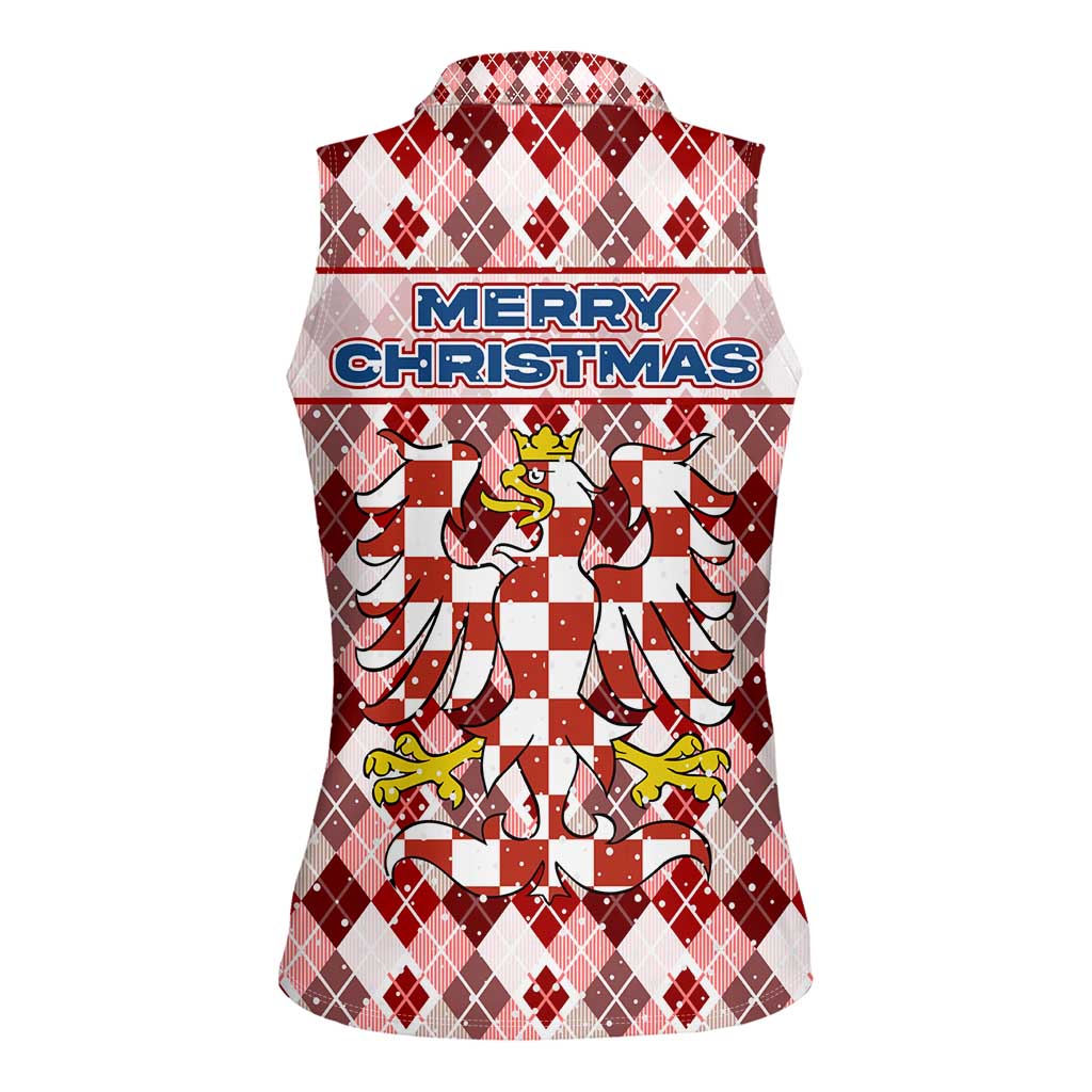 Czech Republic Christmas Women Sleeveless Polo Shirt with Red-White Checkered Design, Double-Tailed Lion, and Festive Motif - Wonder Print Shop