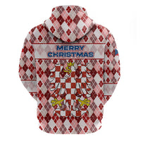 Czech Republic Christmas Zip Hoodie with Red-White Checkered Design, Double-Tailed Lion, and Festive Motif - Wonder Print Shop