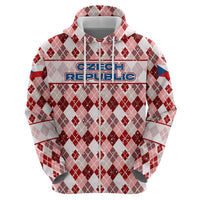 Czech Republic Christmas Zip Hoodie with Red-White Checkered Design, Double-Tailed Lion, and Festive Motif - Wonder Print Shop