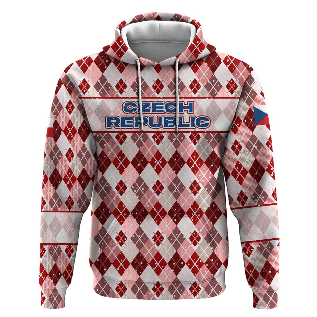 Czech Republic Christmas Zip Hoodie with Red-White Checkered Design, Double-Tailed Lion, and Festive Motif - Wonder Print Shop
